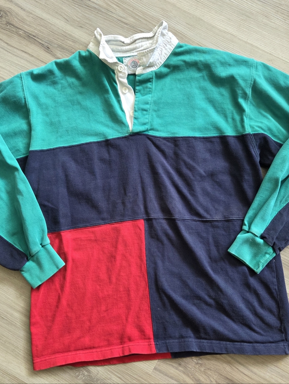 VTG‎ Cape Isle Knitters Long Sleeve Rugby Polo Shirt Mens M Colorblock Nautical